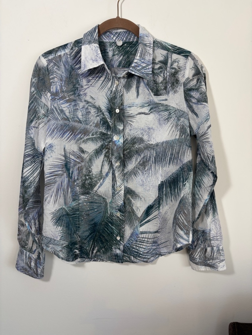 Margaret O’Leary Tropical Palm Button-Up Shirt 100% Cotton - Small